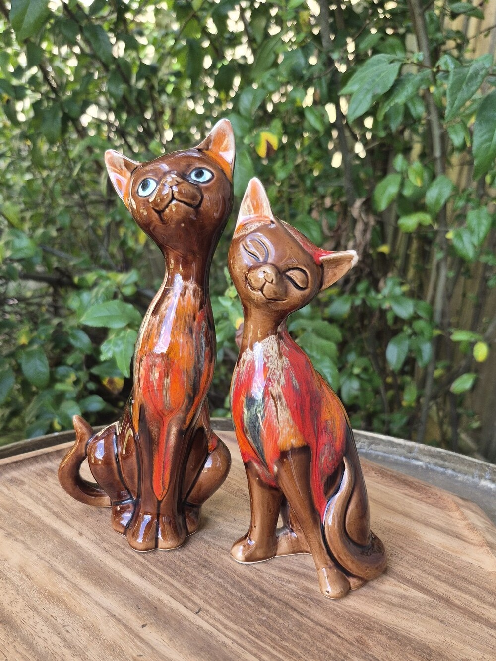 Vintage Japan Ceramic Alley Cat Figurines Pair Mid Century AS IS Siamese Cat